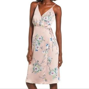 ASTR Floral Wrap Satin Midi Dress XS